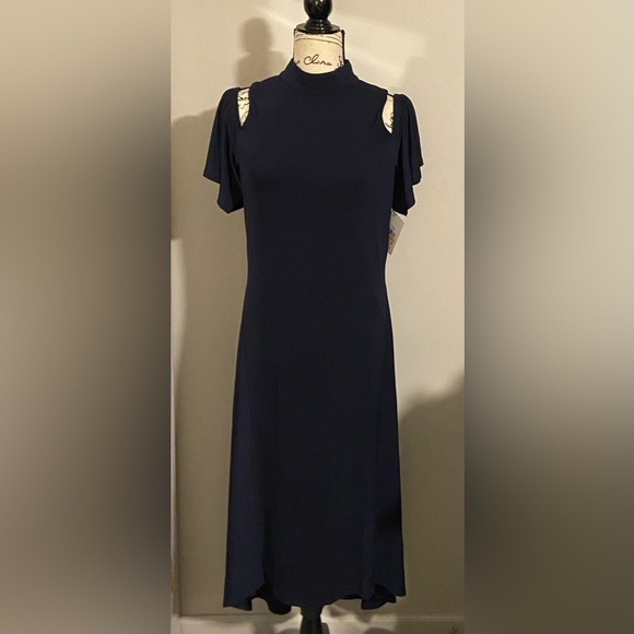 NWT Kensie Cold Shoulder Flutter Sleeve High-Low Dress - Picture 7 of 15